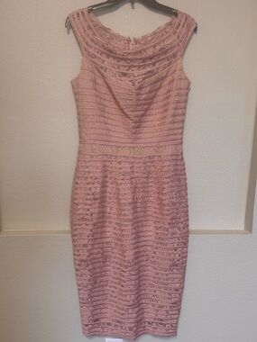 JS Collections Blush Lace Midi Sheath Dress